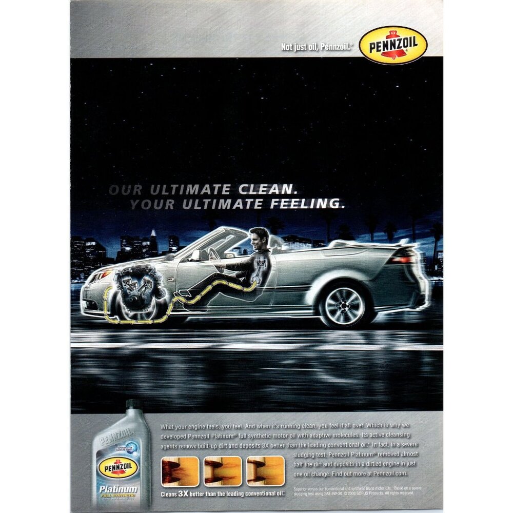 2008 Pennzoil Platinum Synthetic Motor Oil Vintage Print Ad Saab 9-5 Wall Art